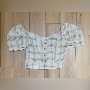 Sensemill Plaid Puff Sleeve Cropped Top Size Small NWT
